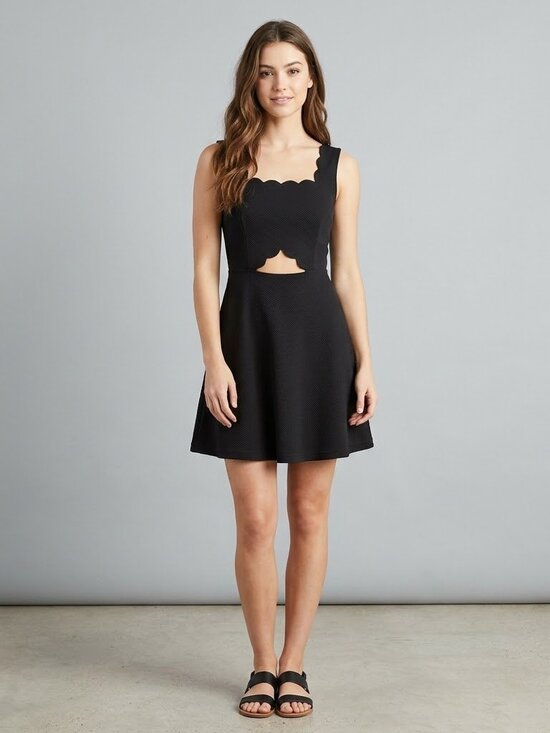Alya Dresses & Skirts - Scalloped Cutout Skater Dress Black Mini A-Line Party Fit and Flare XS